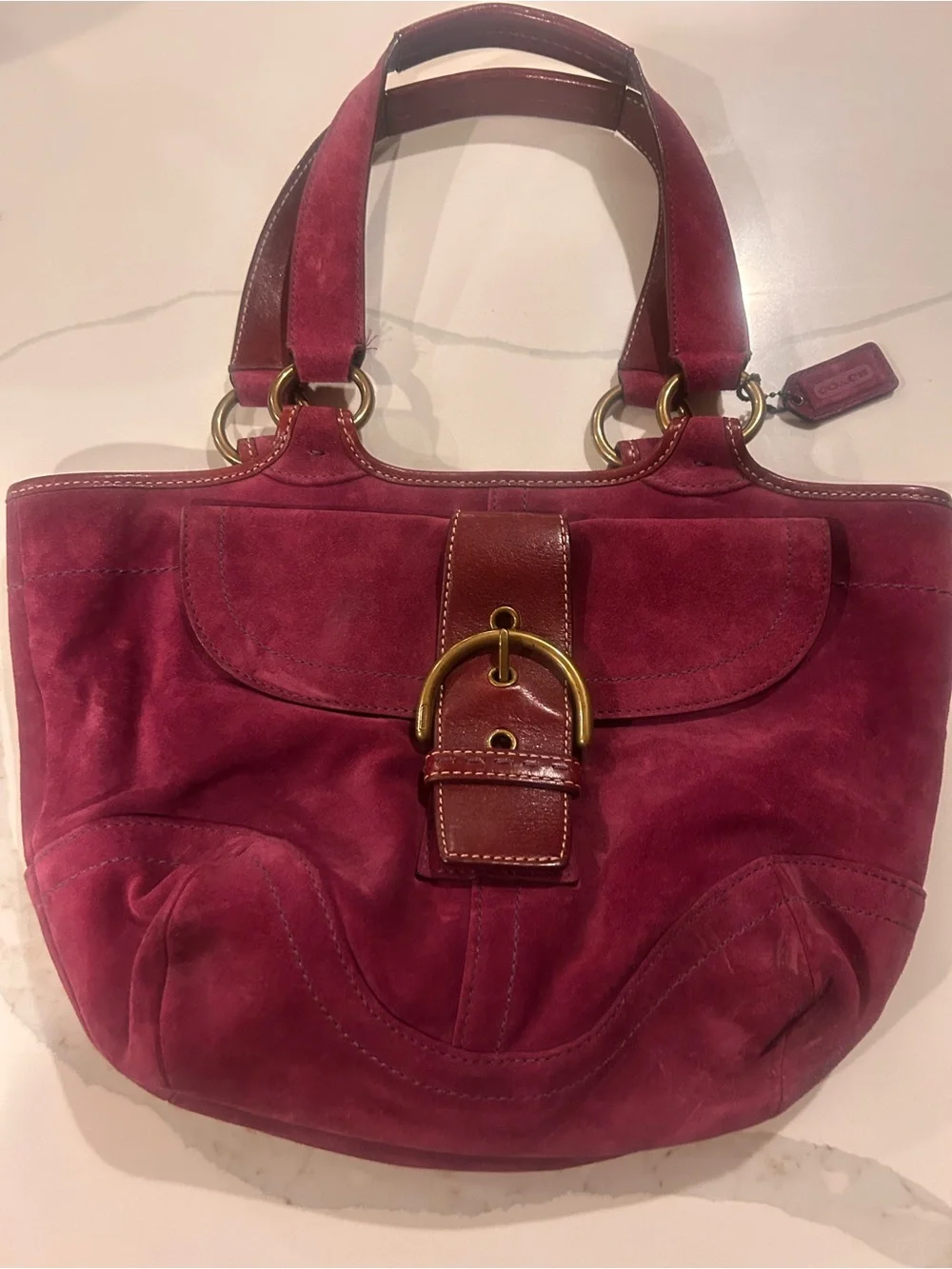 Women's raspberry Suede and Leather Bucket Bag  coach y2k vintage
